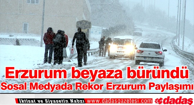 Erzurum da etkili olan kar yağışı nedeniyle kent beyaza büründü. 
